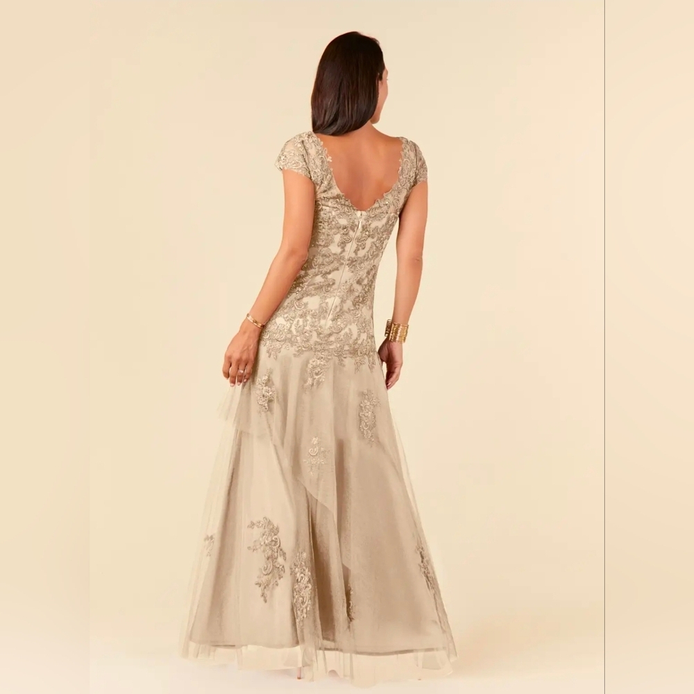 Azazie Champagne Beaded Maxi Dress - Picture 2 of 9
